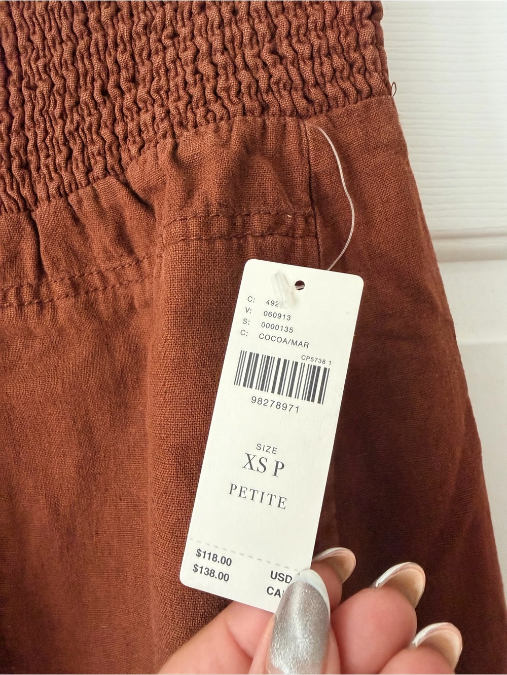 Anthropologie Pilcro Reese Smocked Linen Blend Pull-On Barrel Pants, Size XSP - Picture 5 of 12